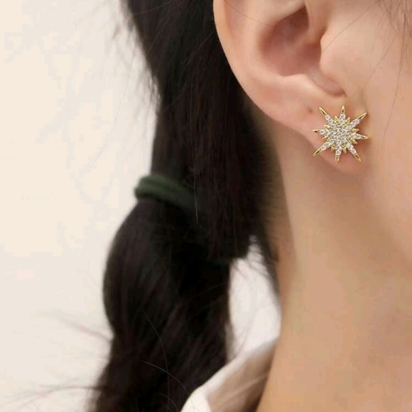 Sun and Moon Elegantly Mismatched Rhinestone Gold Tone Earrings - Picture 3 of 4